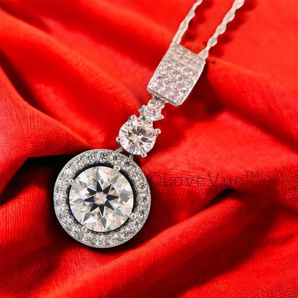 Certified 6ct. t.w. Diamond Brilliant Cut Halo Drop Necklace - Picture 3 of 14